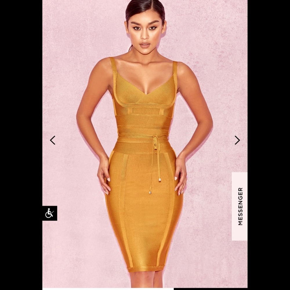 HOUSE OF CB BELIZE GINGER TIE WAIST BANDAGE DRESS
